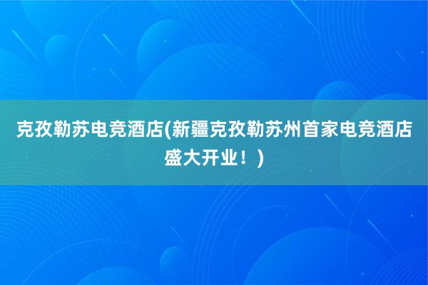 克孜勒苏电竞酒店(新疆克孜勒苏州首家电竞酒店盛大开业！)