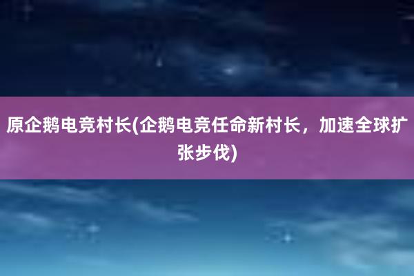 原企鹅电竞村长(企鹅电竞任命新村长，加速全球扩张步伐)