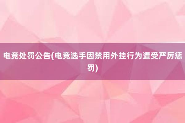 电竞处罚公告(电竞选手因禁用外挂行为遭受严厉惩罚)