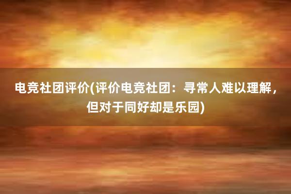 电竞社团评价(评价电竞社团：寻常人难以理解，但对于同好却是乐园)