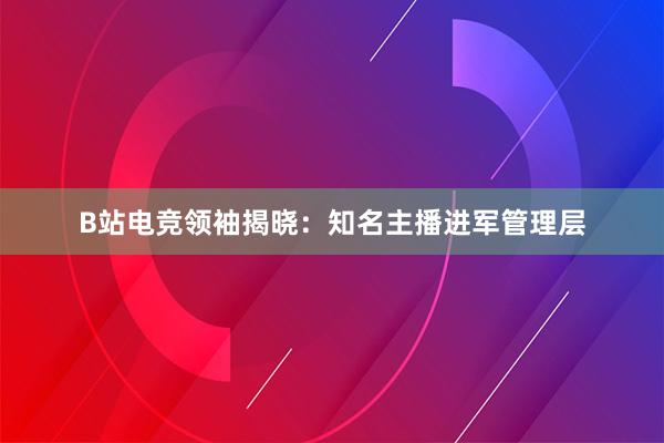 B站电竞领袖揭晓：知名主播进军管理层